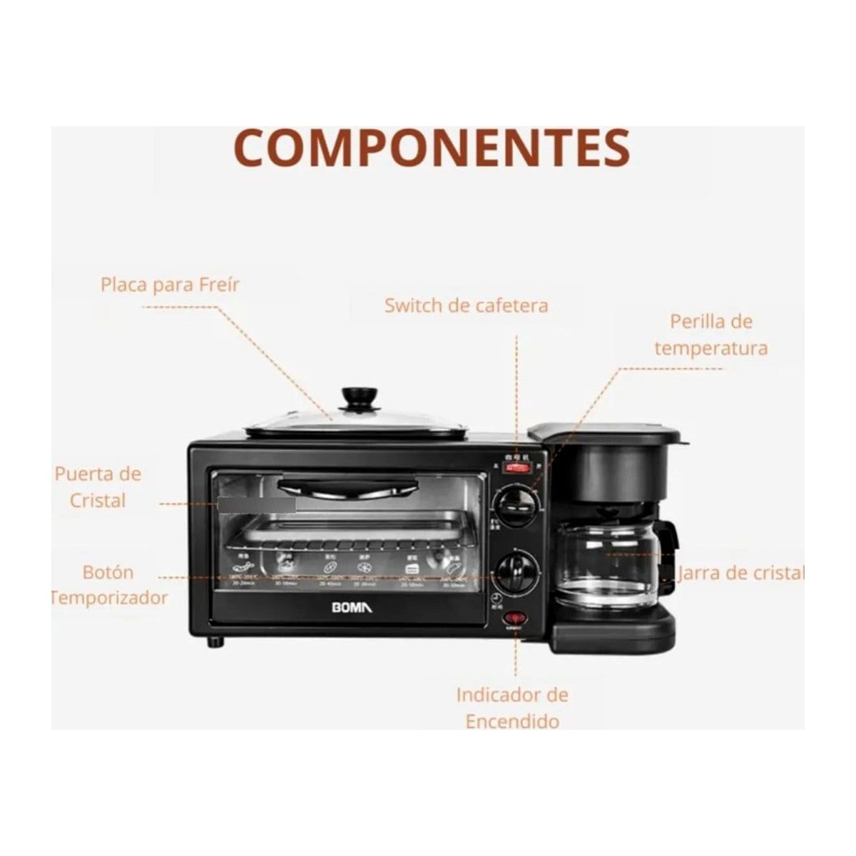 Horno Eléctrico 3 en 1 para Desayuno: Horno, Cafetera y Plancha – foto 5